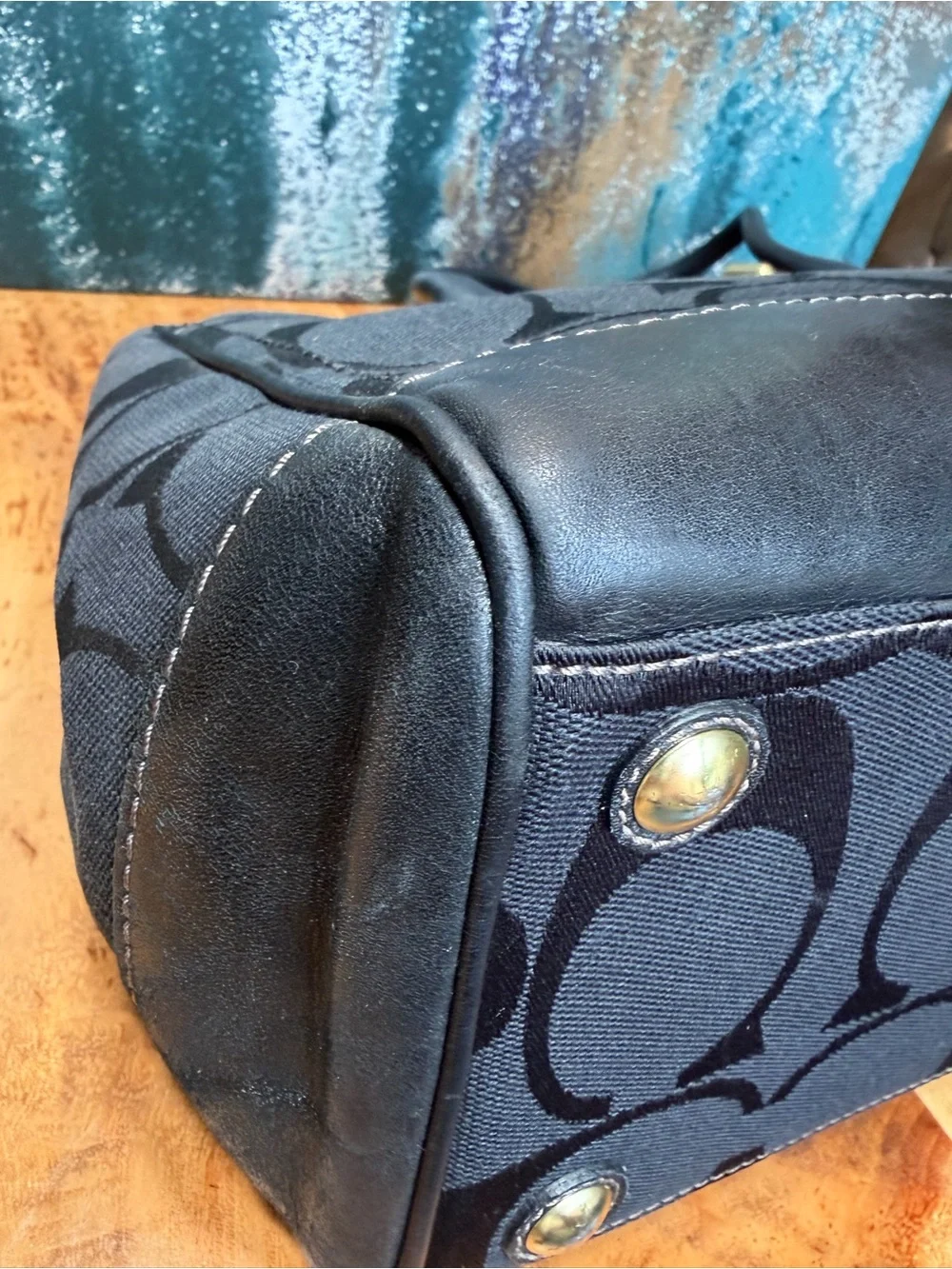 Coach Classic Y2K 2008 Hamptons Madeline Signature Black Satchel Bag